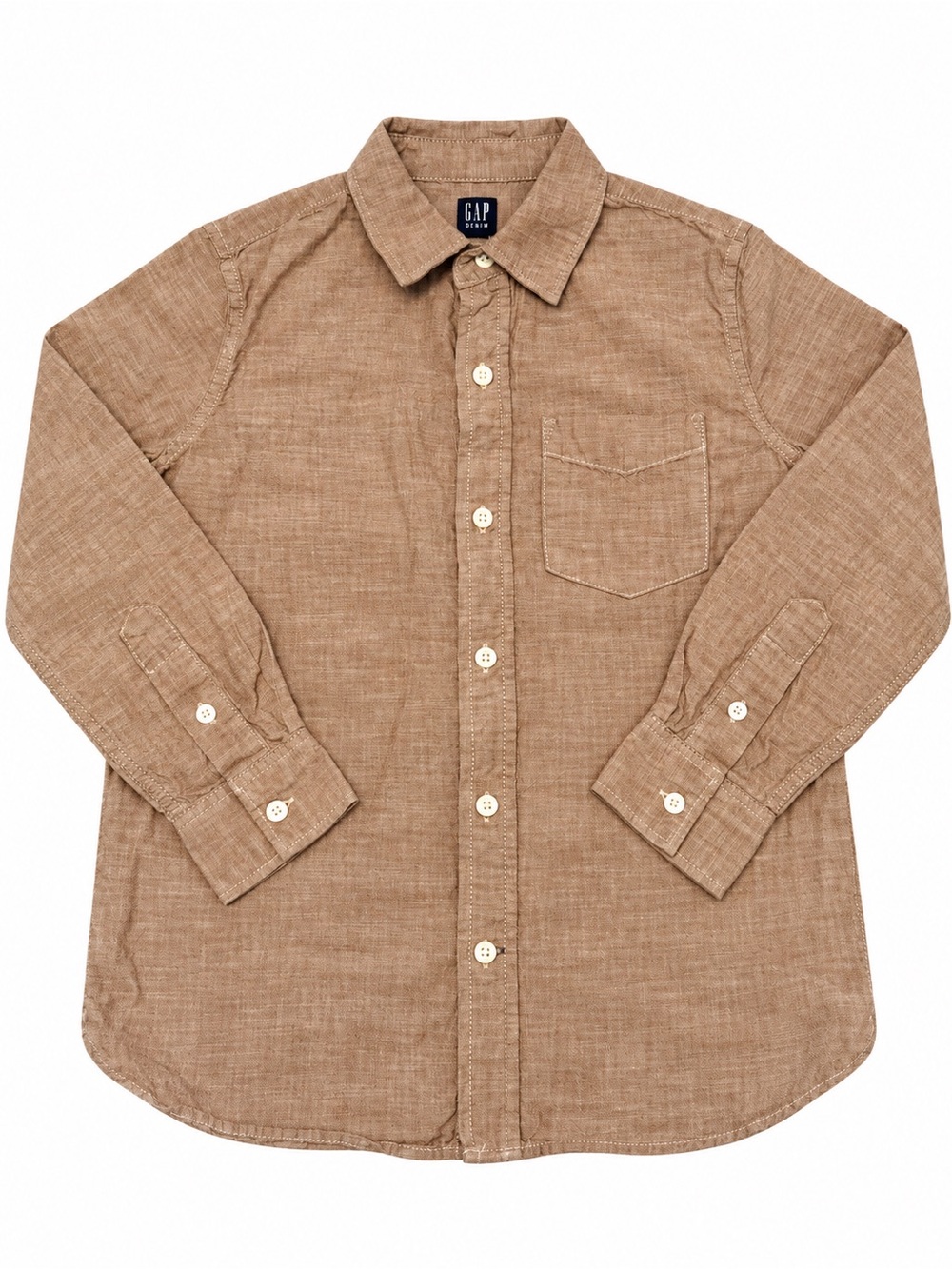 GAP Denim Boys Large 10–11 Brown Cotton Chambray Button-Down Shirt - Picture 3 of 4
